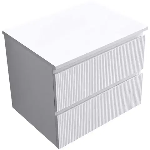 Kúpeľňový nábytok CERANO - Kúpeľňová skrinka Carole - biela matná ryhovaná + doska pod umývadlo z lit. mramoru Elanys - 12 mm - biela matná - 60x49,2x46 CER-714878