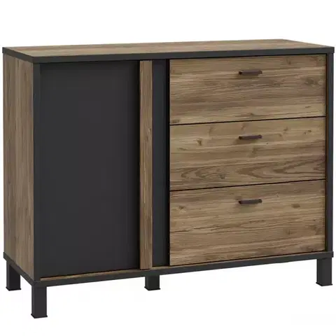 Komody do spálne Komoda Haruki HYTK221 alpský smrek/čierna