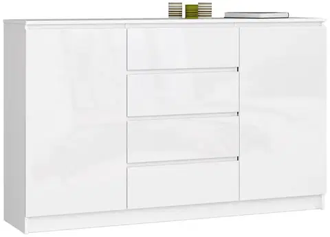 Komody a skrinky Moderná, široká a vysoká komoda, SOPHIA160, biela / biely lesk