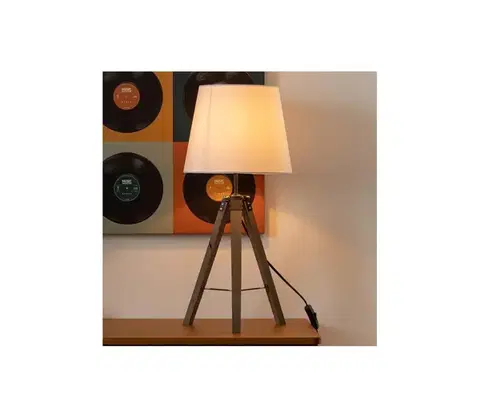 Lampy Atmosphera - Stolná lampa RUNO 1xE27/25W/230V drevo/biela 136663A