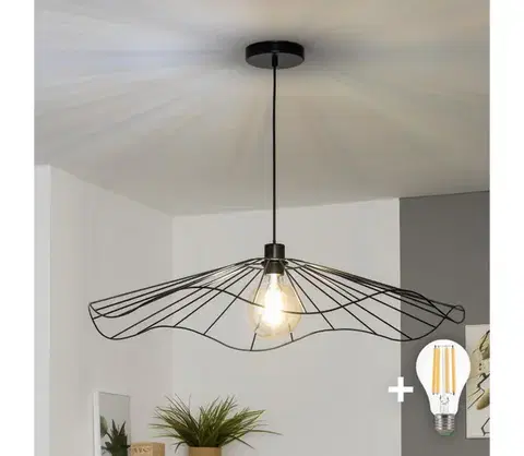 Svietidlá BRILAGI - LED závesné svietidlo na lanku CERIA WIRE 1xE27/40W/230V Ø 80 cm čierna BG3987+EG300157