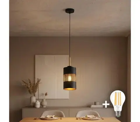 Svietidlá  LED luster na lanku BOGART 1xE27/15W/230V čierna/zlatá 4400