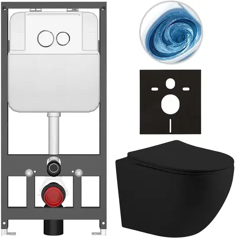 Záchody CERANO - Kompletný WC set Basic/Cesso - čierna matná - WC tlačidlo Dualo/Biela - závesné - predstenová inštalácia - 49x36 CER-8050BD86198