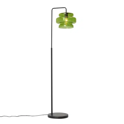 Stojace lampy Retro stojaca lampa čierna so zeleným sklom - Denise
