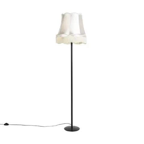 Stojace lampy Retro stojaca lampa čierna s tienidlom v štýle babičky krémová 45 cm - Simplo