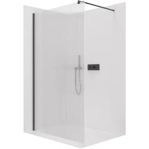 Sprchové dvere CERANO - Sprchová zástena Walk-in Onyx Round Ľ/P - 8 mm - okrúhla vzpera - čierna matná, ryhované sklo - 60x200 CER-8050BD312