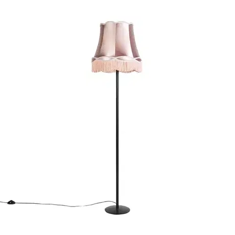 Stojace lampy Retro stojaca lampa čierna s tienidlom v štýle babky ružové 45 cm - Simplo