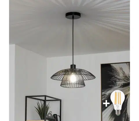 Svietidlá BRILAGI - LED luster na lanku CERIA WIRE 1xE27/40W/230V pr. 38 cm čierna BG3987+EG300159+EG300162