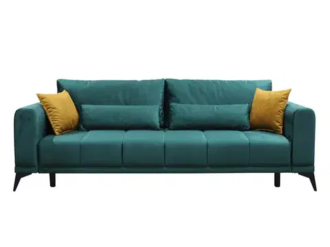 Pohovky a gauče KONDELA Grace Big Sofa rozkladacia pohovka s úložným priestorom smaragdová / horčicová