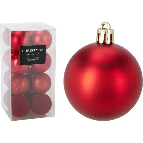 Vianočné dekorácie Set 16 ks vianočných ozdôb Festive Sparkles, červená, pr. 6 cm, plast, pr. 6 cm