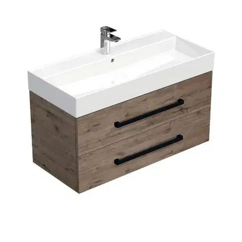 Kúpeľňový nábytok Kúpeľňová skrinka s čiernou úchytkou a umývadlom SAT Cube Way 100x53x46 cm dub Wellington mat CUBE46C1002DWSAT CUBE46C1002DWSAT