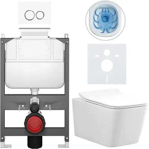 Záchody CERANO - Kompletný WC set Basic/Forte - biela lesklá - WC tlačidlo Dualo/Biela - ovládanie zhora - predstenová inštalácia - 51x36 CER-8050BD86105