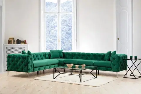 Sedacie súpravy Rohová sedacia súprava / Rohová pohovka Como Left - Green