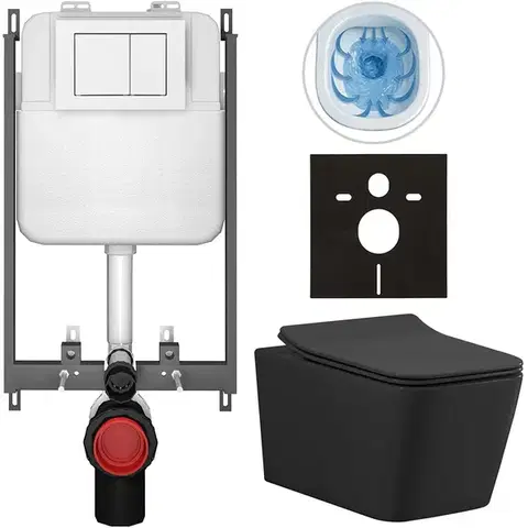 Záchody CERANO - Kompletný WC set Basic/Forte - čierna matná - WC tlačidlo Maxio/Biela - na zamurovanie - 51x36 CER-8050BD86391
