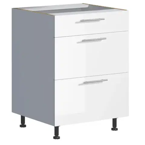 Kuchynské skrinky stojace Kuchynská skrinka Emilia D60 3SZ biela/biela lesk HG