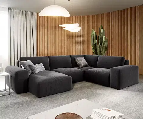 Sedacie súpravy XL DELIFE Pohovka v tvare "U" Lanzo 300x210 cm mikrovlákno čierna ležadlo variabilné