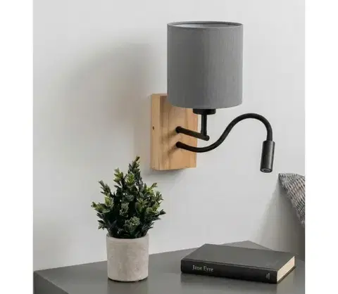 Svietidlá BRILAGI - LED nástenná lampa NUBILA WOOD 1xE27/25W/230V + LED/3W dub/čierna/svetlosivá BG1564+BG2454