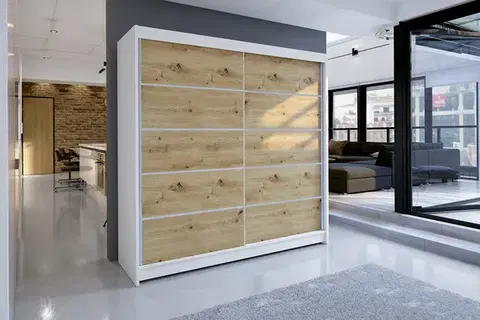 Šatníkové skrine Šatníková skriňa  TALLYA 4 biela/ dub artisan