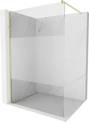 Sprchové dvere MEXEN/S - Kioto Sprchová zástena WALK-IN 90 x 200, transparent/dekor 8 mm, zlatá kartáčovaná 800-090-101-55-35