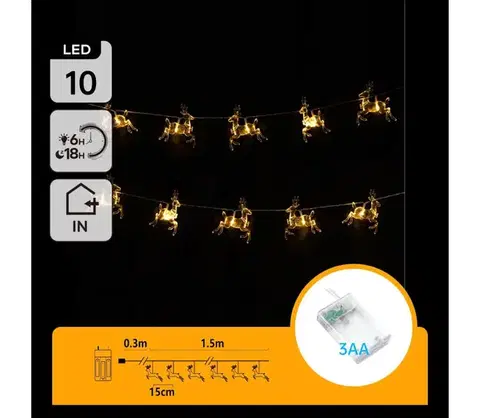 Vianočné dekorácie  B.V.  - LED reťaz 10xLED/3xAA 1,5 m teplá biela s motívom jeleňov B10303Q6S