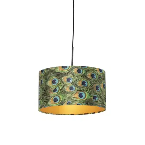 Závesné svietidlá Závesné svietidlo s tienidlom z zamatu Peacock so zlatom 35 cm - Combi