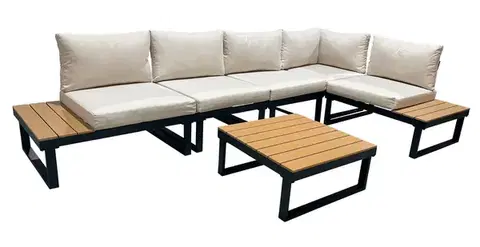 Záhradný nábytok LISABON záhradná rohová modulová sedacia súprava, béžová/teak