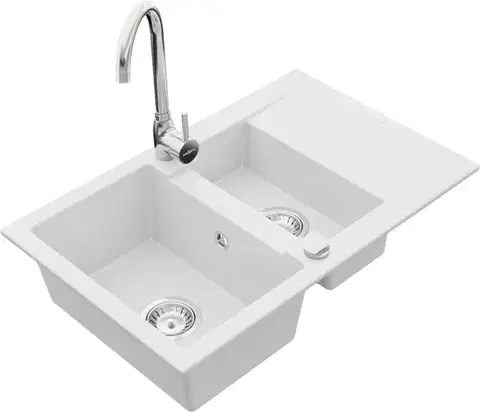 Kuchynské drezy MEXEN/S MEXEN/S - Gaspar granitový drez 1.5 s odkvapkávačom vrátane batérie Telma, biela 6507-20-670200-00