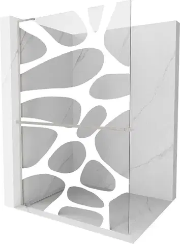 Sprchové dvere MEXEN/S - Kioto+ L Sprchová zástena WALK-IN s poličkou a držiakom uterákov 70 x 200, biely vzor, nikel kartáčovaná 800-070-123-97-97