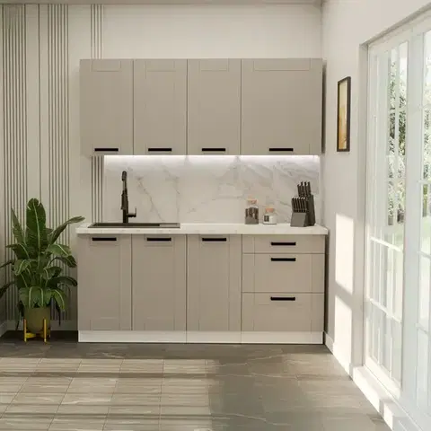 Modulový kuchynský nábytok Kuchynská linka Luna Claygrey/Biely 180cm bez pracovnej dosky