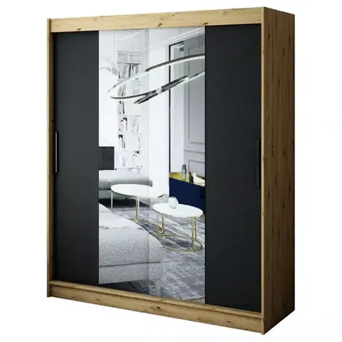 Šatníkové skrine Skriňa Halifax T1 180 Dub Artisan/čierna/Zrkadlo