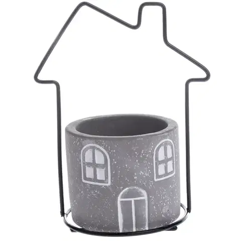 Kvetináče a truhlíky Betónový obal na kvetináč House sivá, 11,7 x 15 x 8,5 cm