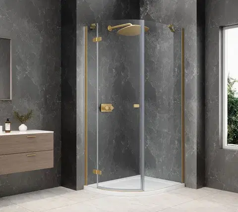 Sprchové dvere POLYSAN - GLOBE GOLD MATT štvrťkruhová sprchová zástena 800x1000, číre sklo, ľavá GB2810LG