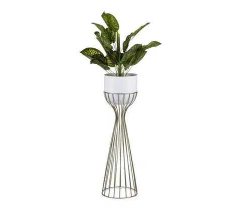 Stojany na kvetiny HowHomely Kovový kvetináč LOFT 68x20 cm zlatá/biela HH-ML-12-GW
