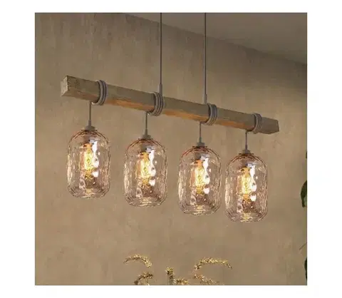 Svietidlá BRILAGI - Luster na lane WOOD GLASS 4xE27/60W/230V borovica/šedá/dymovo hnedá EG49927A+4xNSTK7702