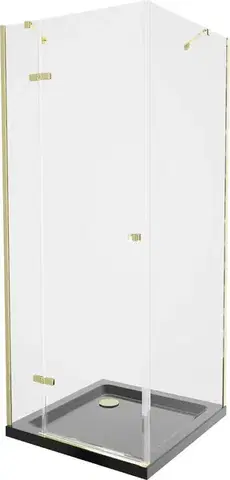Vane MEXEN/S - Roma sprchovací kút 80x80, transparent, zlatá + čierna vanička so sifónom 854-080-080-50-00-4070G