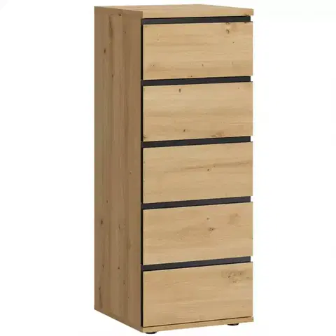 Komody do spálne Komoda Naxos 5s dub artisan/dub artisan čierna mat