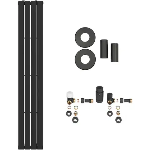 Doplnky do kúpeľne CERANO - Kúpeľňový radiátorový set Arlen - ústredné vykurovanie - bočné pripojenie - 558W - čierna matná - 1800x300 mm CER-416458