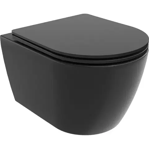 Záchody MEXEN/S - Carmen Závesná WC misa Rimless Tornado vrátane sedátka s slow slim, duroplast, čierna mat 30881085T