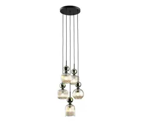 Svietidlá  Závesný luster SOPHIA na lane 5xE14/10W/230V čierna/zelená/dymová béžová 11149