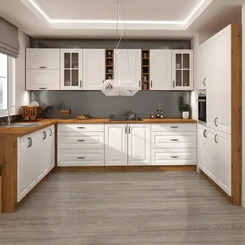 Modulový kuchynský nábytok Rohová kuchynská linka Stilo biely/Artisan 265x300x180 Cm