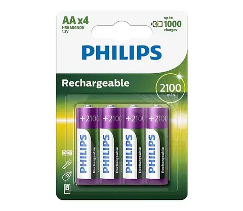 Predlžovacie káble Philips R6B4A210/10 - 4 ks Nabíjacie batérie AA MULTILIFE NiMH/1,2V/2100 mAh Phil-R6B4A210/10