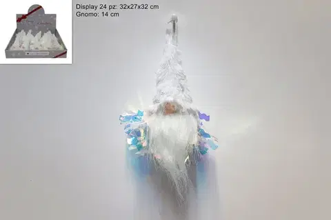 Vianočné dekorácie MAKRO - Škriatok závesný, 14 cm, biely s flitrami
