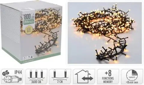 Vianočné osvetlenie Kinekus Svetlo vianočné 1800 LED extra teplé biele 36 m, s časovačom, s funkciami, na 360 cm stromček, vonkajšie/vnútorné