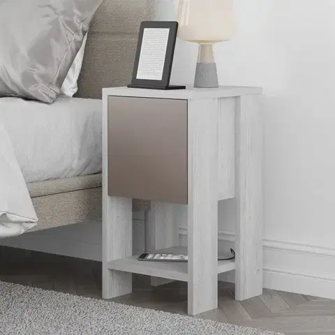 Nočné stolíky Nočný stolík Ema - White, Light Mocha