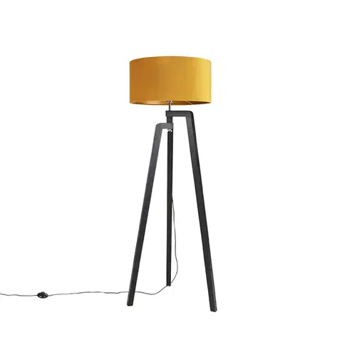 Stojace lampy Stojaca lampa trojnožka čierna so žltým tienidlom a zlatom 50 cm - Puros