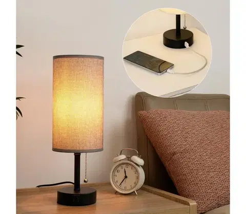 Lampy BRILAGI - Stolná lampa s USB portom TABLON 1xE27/25W/230V čierna/sivá BRI594