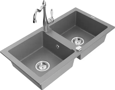 Kuchynské drezy MEXEN/S MEXEN/S - Mario granitový drez 2-bowl vrátane batérie Carla, šedá 6504-71-670700-00