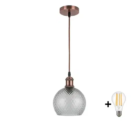 Svietidlá BRILAGI-LED Luster na lanku RETRO GLASS 1xE27/60W/230V pr. 18 cm medená/dymovo sivá NSTK7466+AI0179