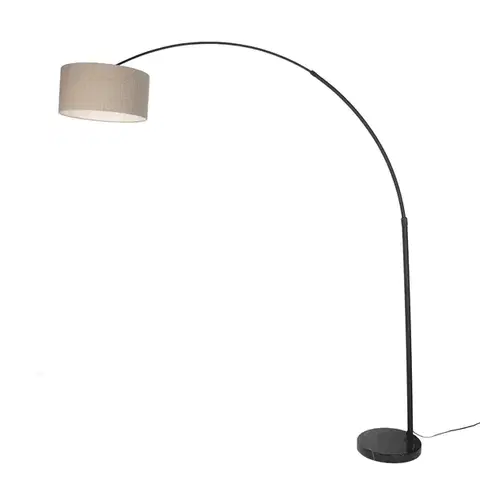 Oblúkové lampy Moderná oblúková lampa čierna s mramorovým podstavcom a béžovým buklé tienidlom 50 cm - XXL