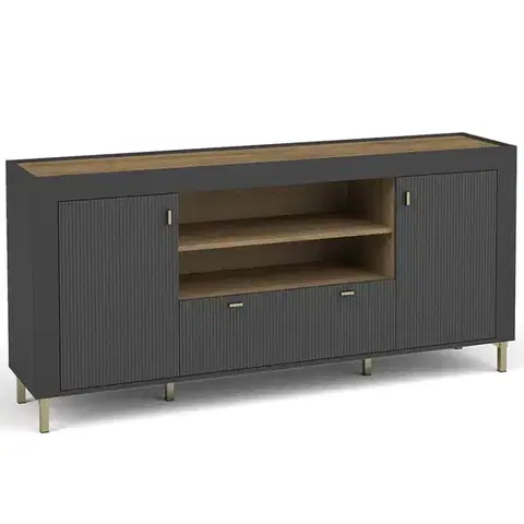 Komody do spálne Komoda Mossa M07 2D1S dub whisky/čierna mat